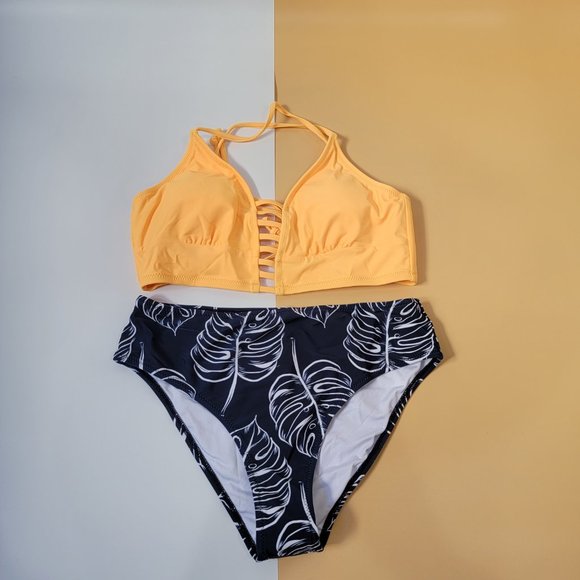 Cupshe Women's Leaves Print Two Piece Bikini Swimsuit Set V Neck Lace Up size M - Picture 5 of 15